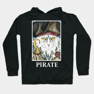 Pirate Cat with Hook - Quote - White Outlined Design Hoodie